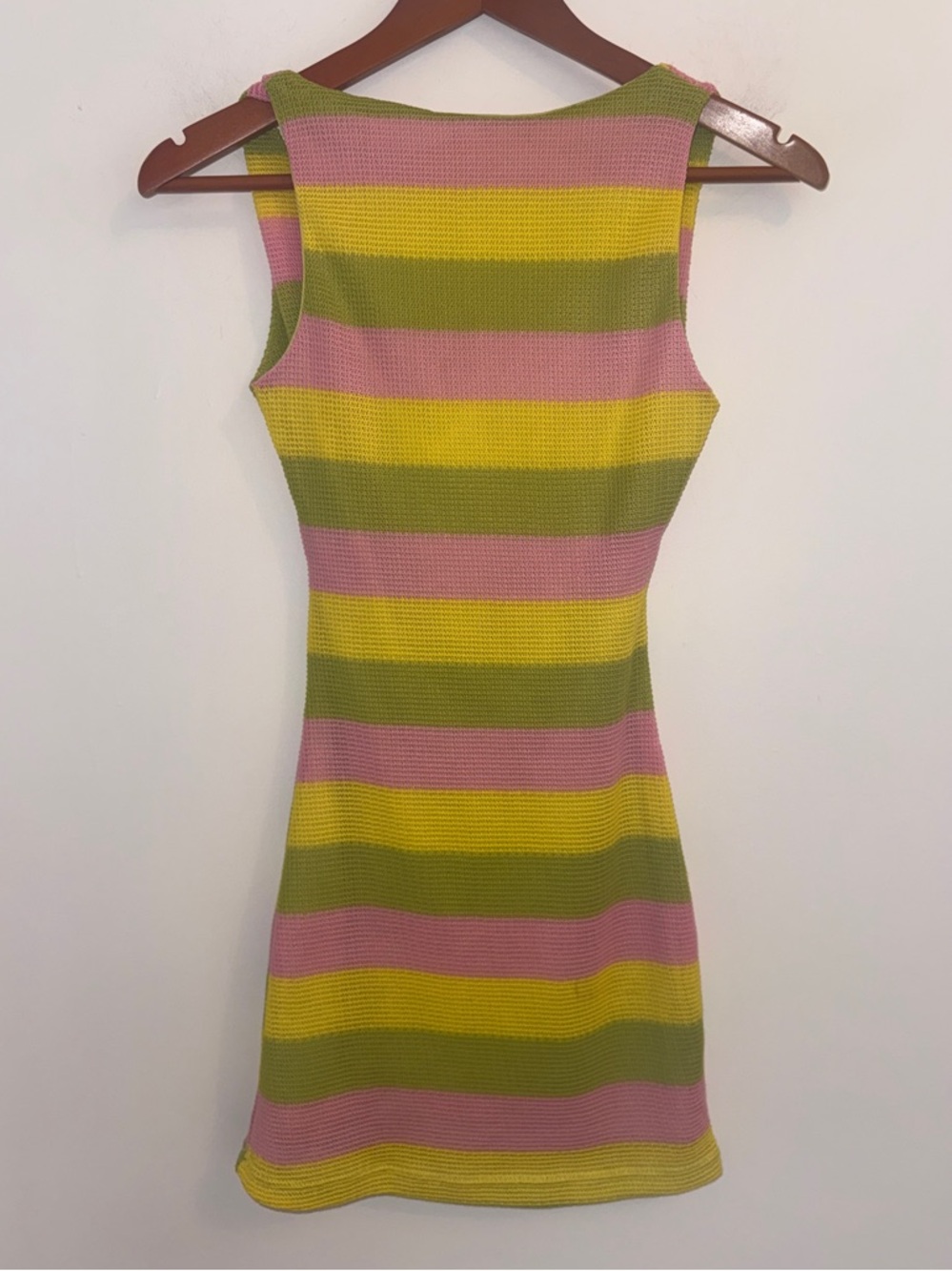 Bailey Rose Twist Front Cutout Mini Dress Striped Knit Pink Green XS - Picture 6 of 11